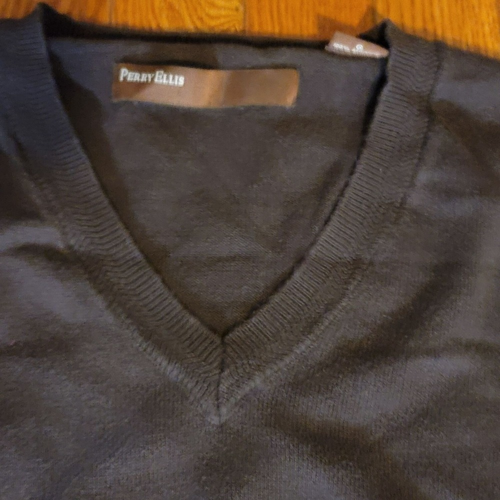 Perry Ellis Brown V-Neck Sweater Long Sleeve Pullover Classic Grandpa‎ Preppy L